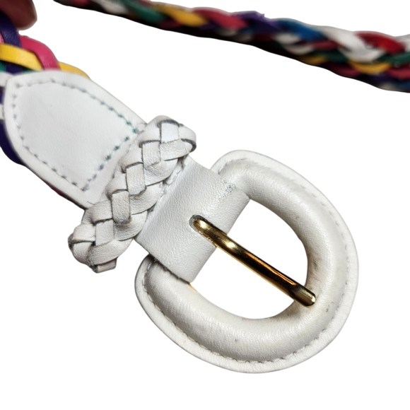 Vintage 80s 90s Womens Rainbow Colorful Braided Split Leather Belt Boho Preppy M - Picture 9 of 11